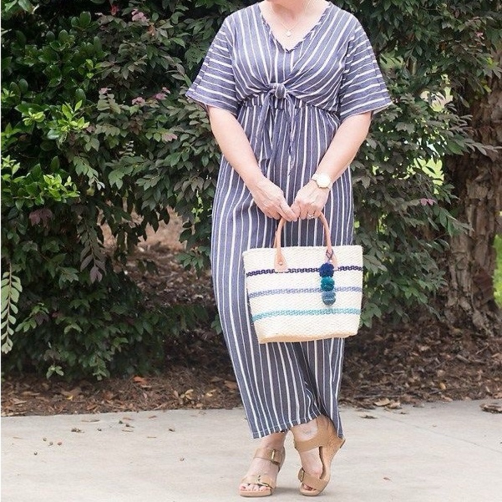 Simplee Apparel Navy and White Striped Jumpsuit